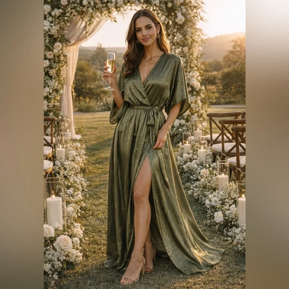 Baltic Born Savannah Print Kimono Maxi Dress Olive Green Size XS - Picture 5 of 13